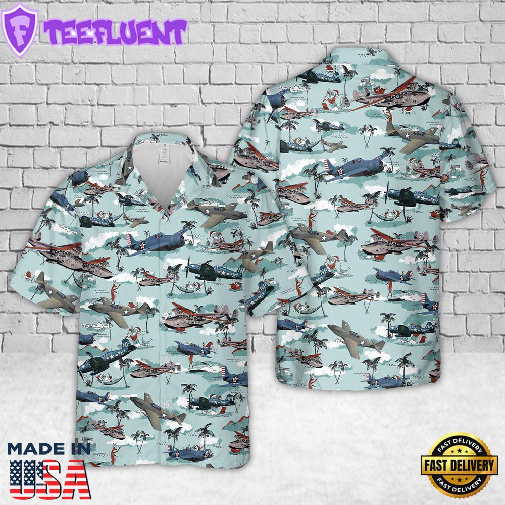 USA WWII Aircraft Christmas Hawaiian Shirt