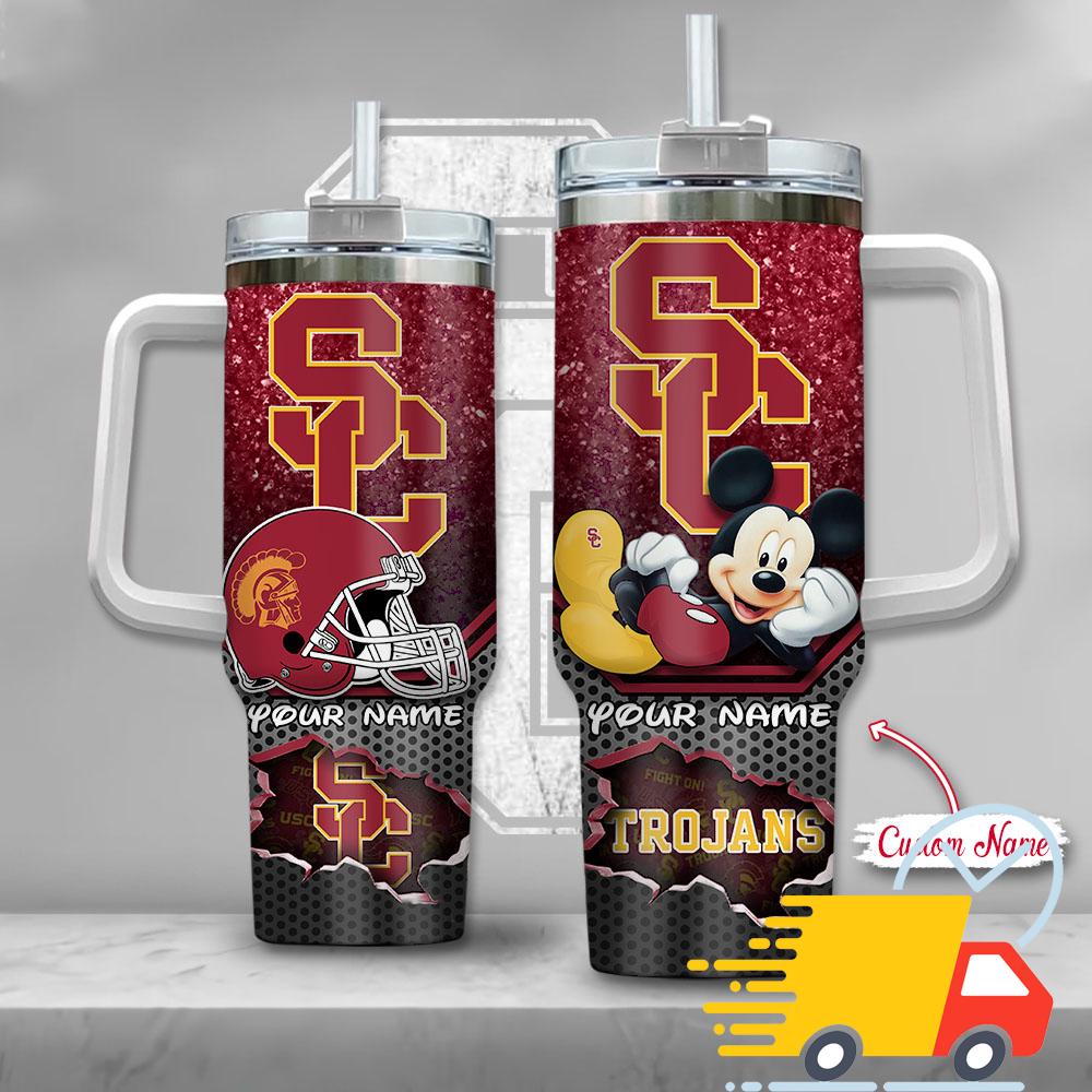 USC Trojans NCAA Mickey Mouse Custom Stanley Quencher 40oz Stainless Steel Tumbler With Handle