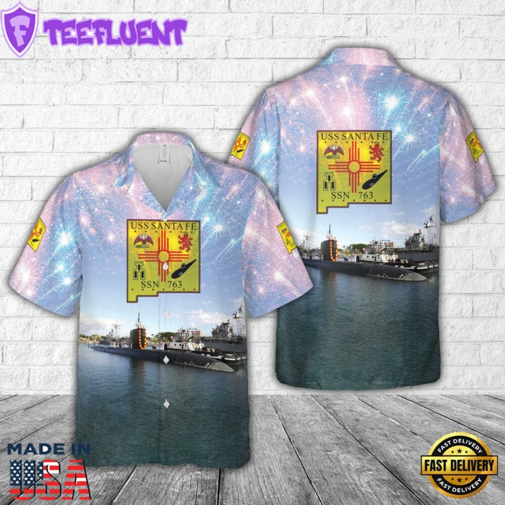 USS Santa Fe (SSN-763) Attack Submarine, 4th Of July Hawaiian Shirt