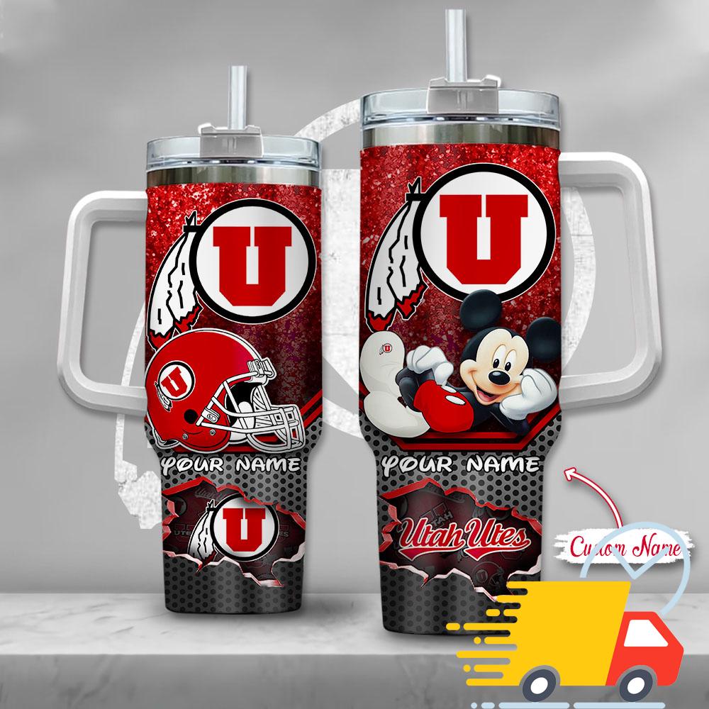 Utah Utes NCAA Mickey Mouse Custom Stanley Quencher 40oz Stainless Steel Tumbler With Handle
