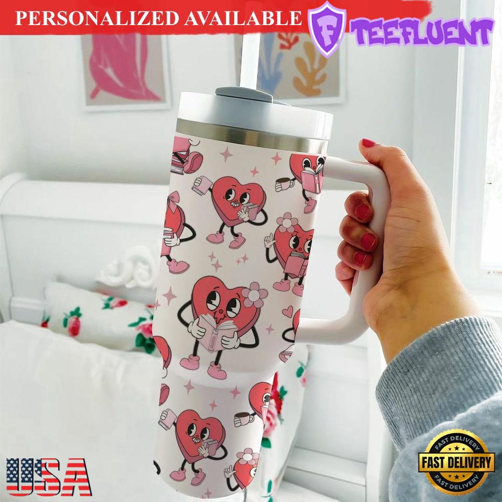 Valentine Book Lover Tumbler 40oz Heart Bookish Valentines Day Tumbler 40oz - 40oz Tumbler with Handle