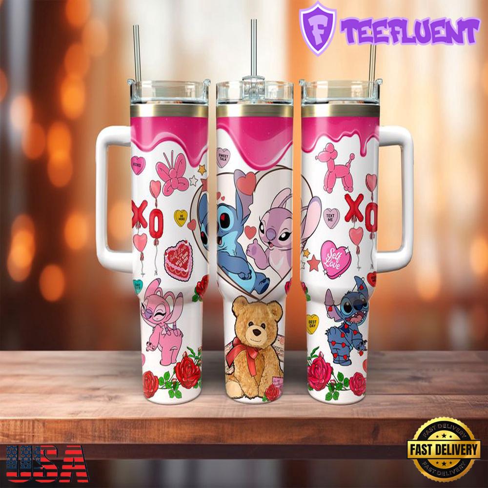 Valentine Stitch Cartoon Stainless Steel Tumbler 40Oz With Handle