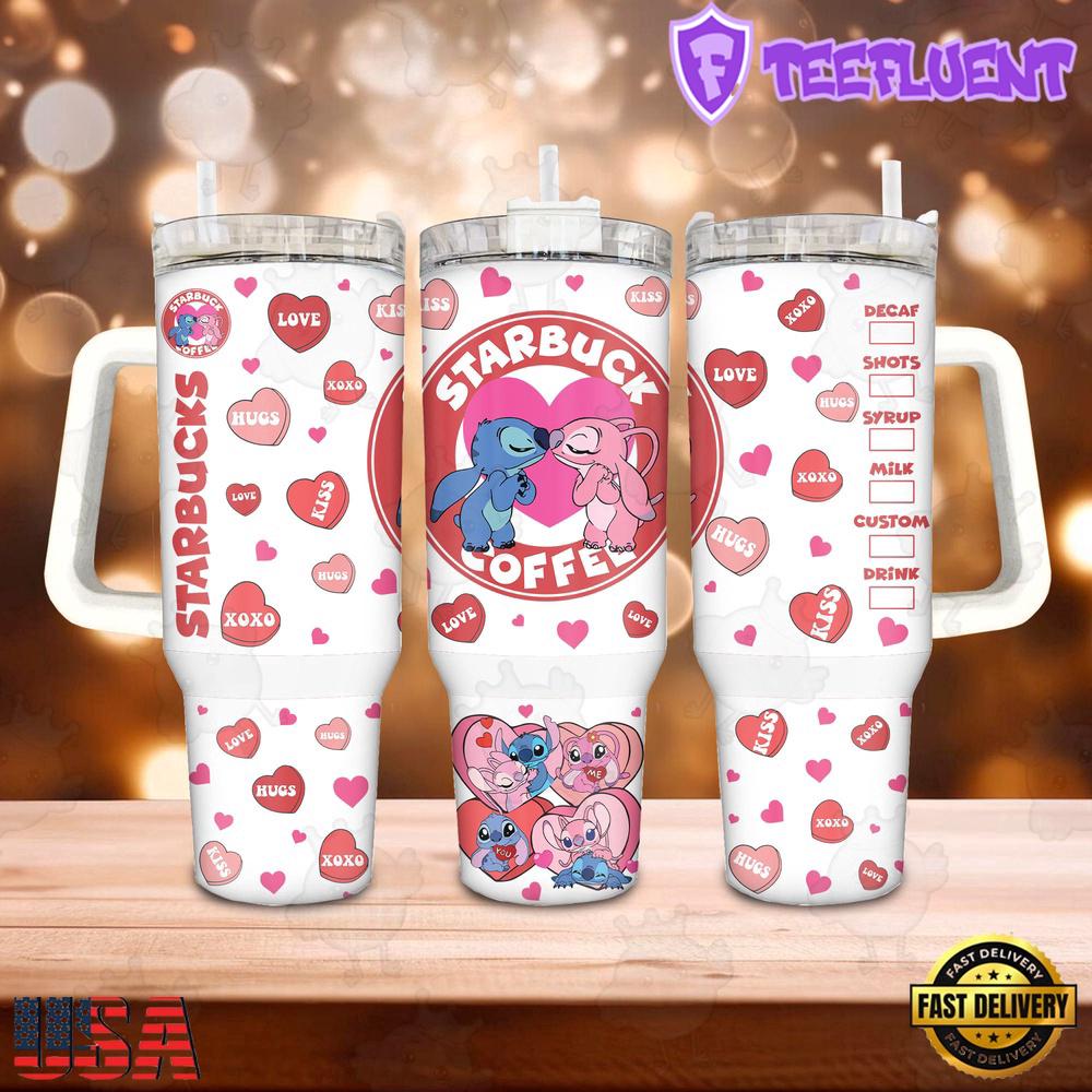 Valentine Stitch Couple Stainless Steel Tumbler 40Oz With Handle