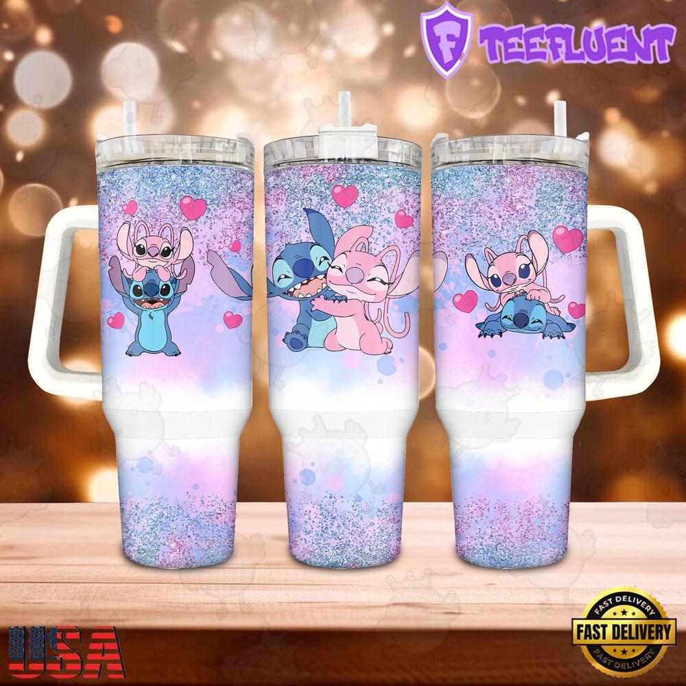 Valentine Stitch Disney Cartoon Pattern Stainless Steel Tumbler 40Oz With Handle