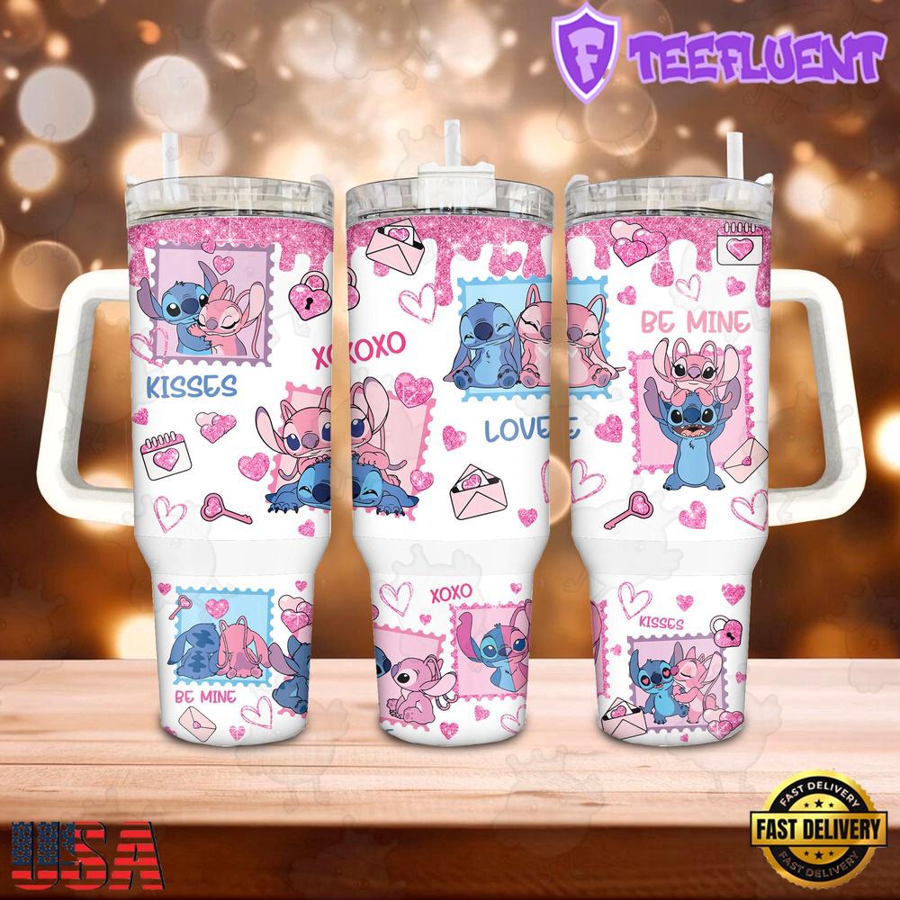 Valentine Stitch Disney Cartoon Stainless Steel Tumbler 40Oz With Handle