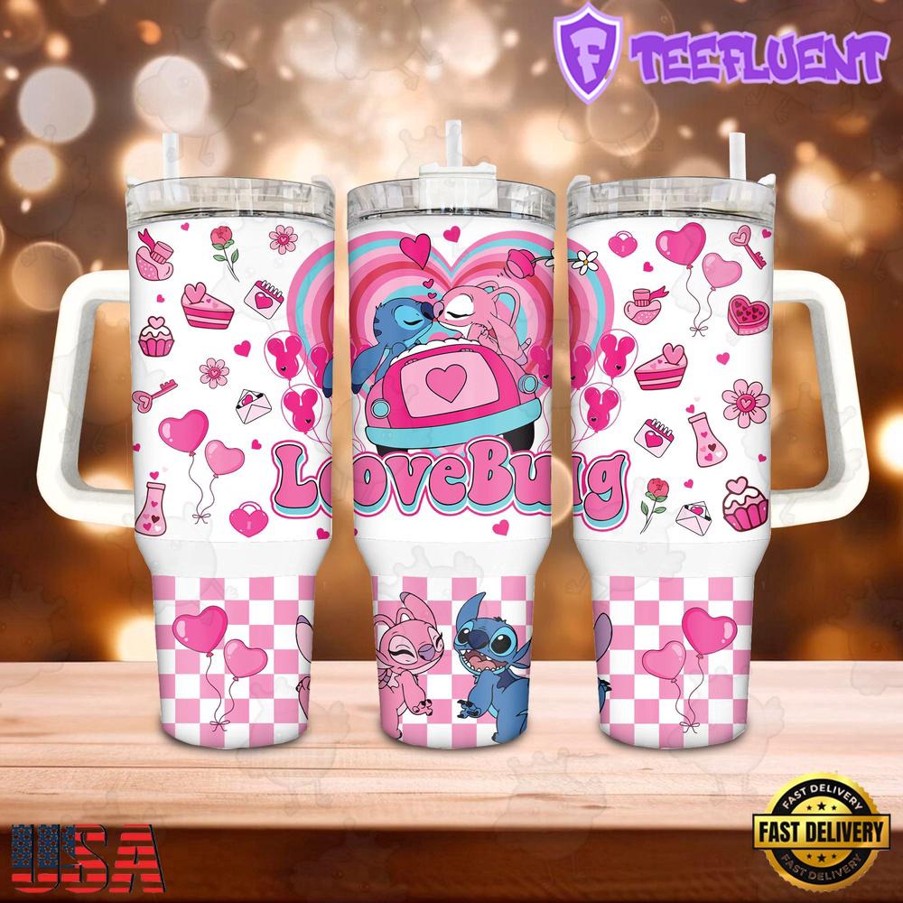 Valentine Stitch Disney Cute Stainless Steel Tumbler 40Oz With Handle