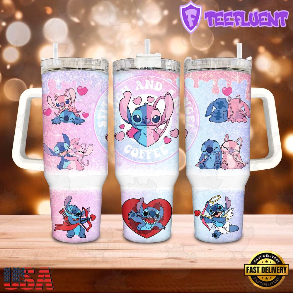 Valentine Stitch Disney Stainless Steel Tumbler 40Oz With Handle