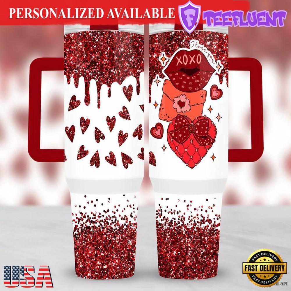 Valentines Day 40oz Tumbler Wrap Glitter Love 40 oz Quencher - 40oz Tumbler with Handle