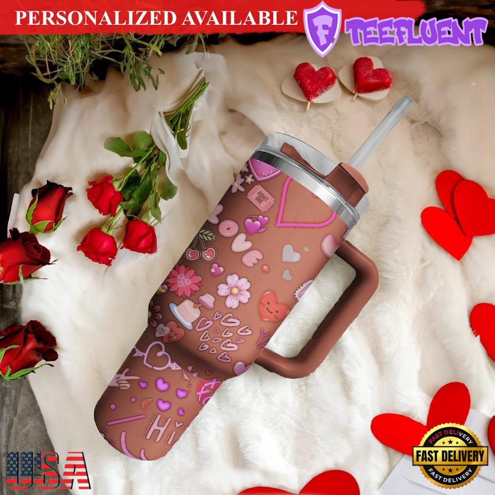Valentines Day 40oz Tumbler Wrap Stainless Steel Cup With Handle & Straw - 40oz Tumbler with Handle