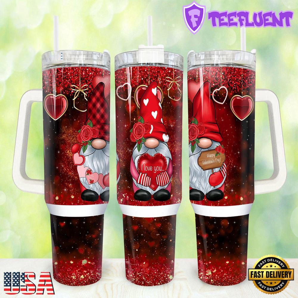 Valentines Gnome Rose Stainless Steel Tumbler 40Oz With Handle