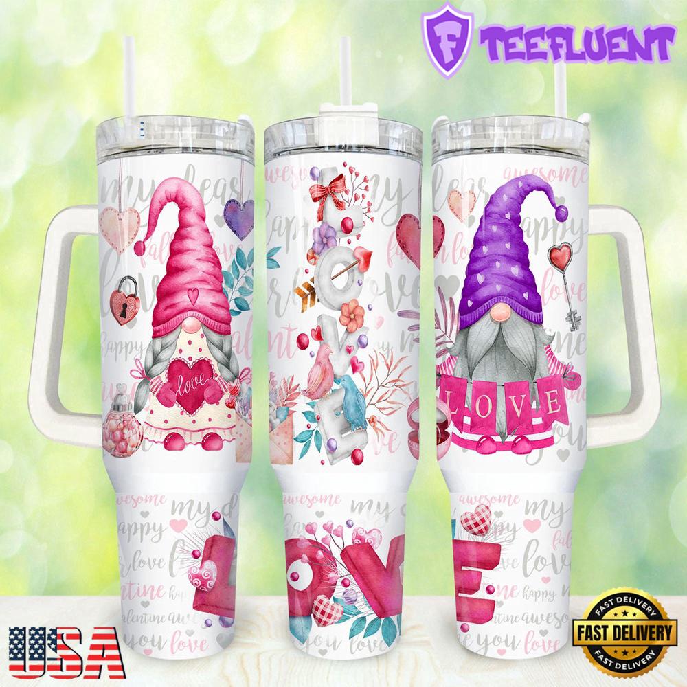 Valentines Gnome Stainless Steel Tumbler 40Oz With Handle