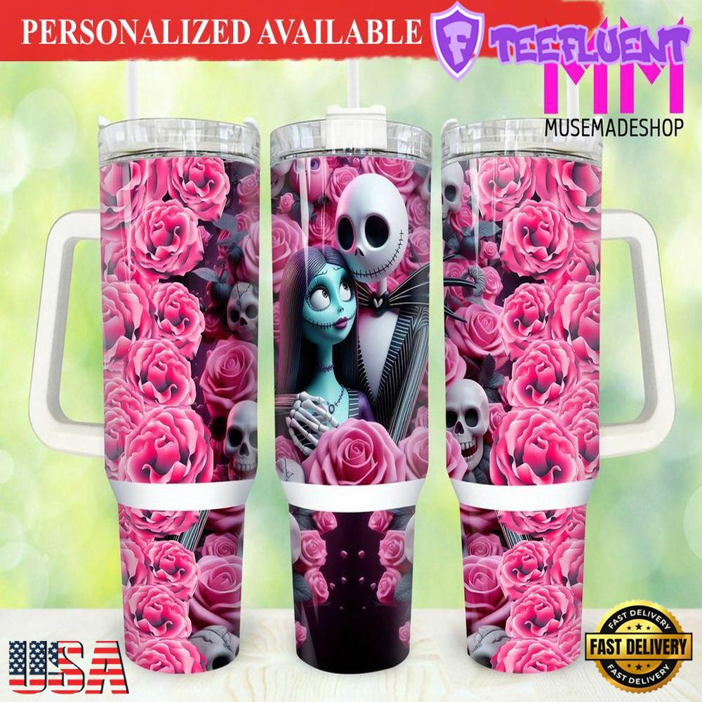 Valentines Jack and Sally 40oz Tumbler with Handle - 40oz Tumbler with Handle