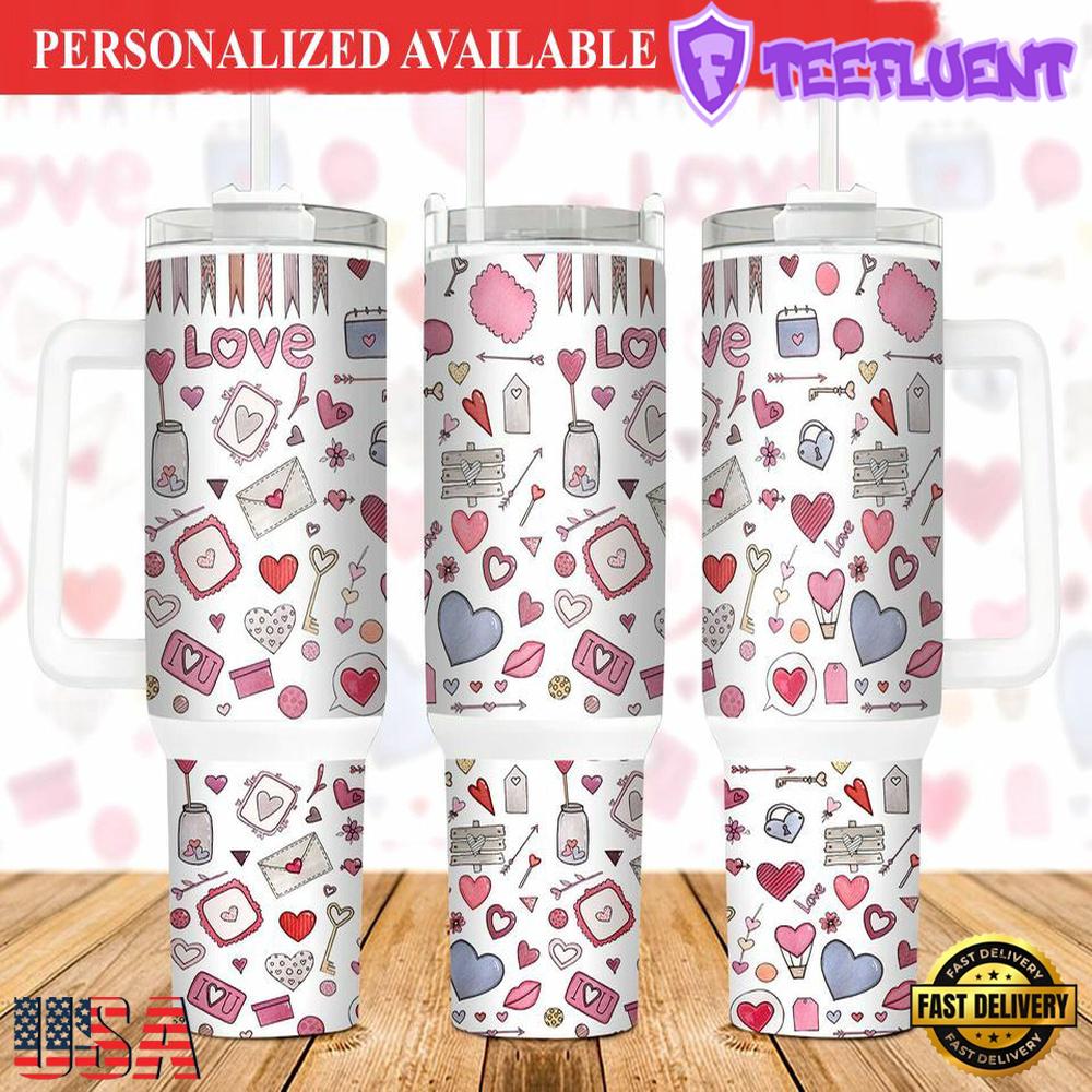 Valentines Pattern 40 oz 2 piece Tumbler Wrap Valentines day - 40oz Tumbler with Handle