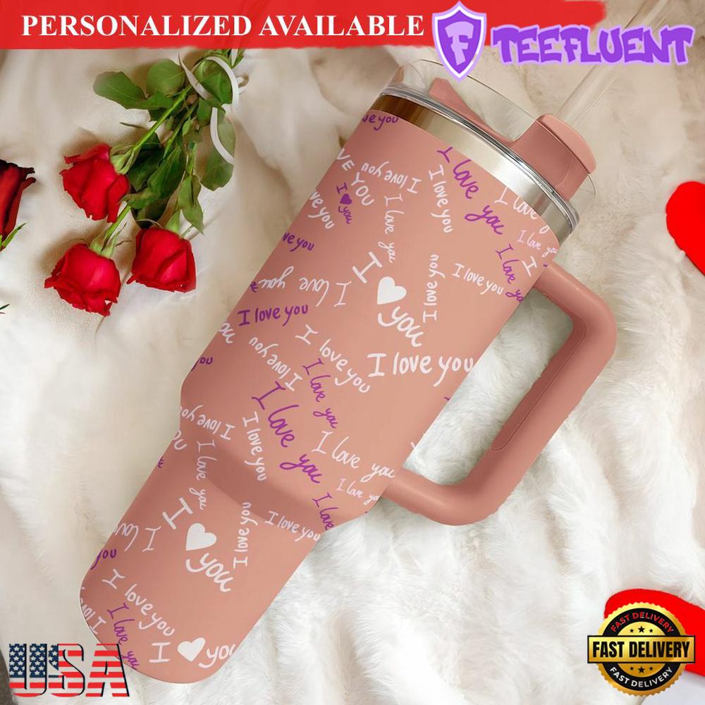 Valentine's Quotes Tumbler 40oz with Handle and Straw Hearts Tumbler Valentine's Day - 40oz Tumbler with Handle