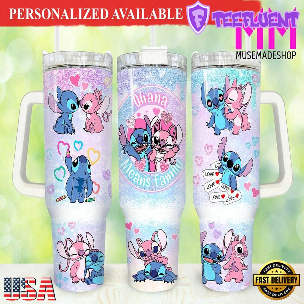 Valentines Stitch Cartoon 40oz Tumbler Happy Valentines Day - 40oz Tumbler with Handle