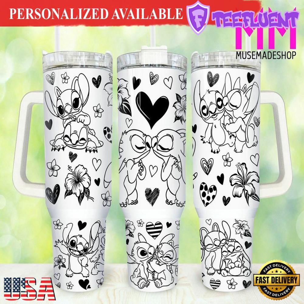 Valentines Stitch Cartoon 40oz Tumbler with Handle