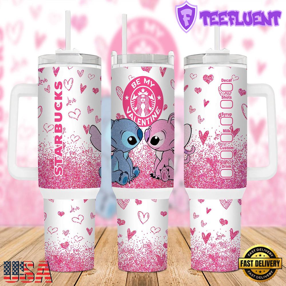 Valentines Stitch Disney Cartoon Stainless Steel Tumbler 40Oz With Handle