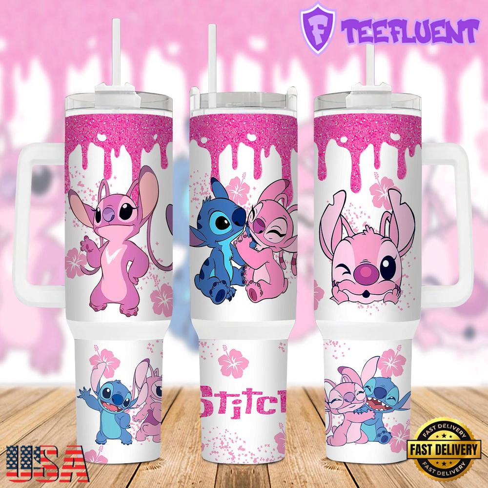 Valentines Stitch Disney Cute Stainless Steel Tumbler 40Oz With Handle