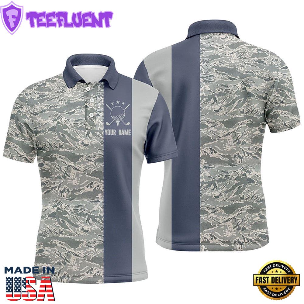 Veteran Blue Camouflage Mens Golf Polo Shirt Custom Military Camo