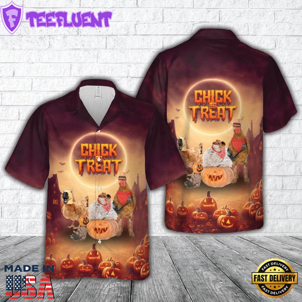 Veteran Halloween, Chick Or Treat Halloween Chickens Hawaiian Shirt