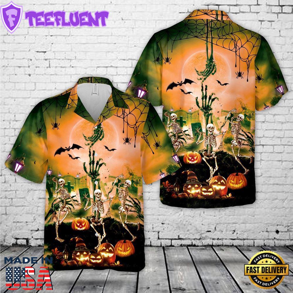 Veteran Halloween, Dancing Skeletons Halloween Hawaiian Shirt