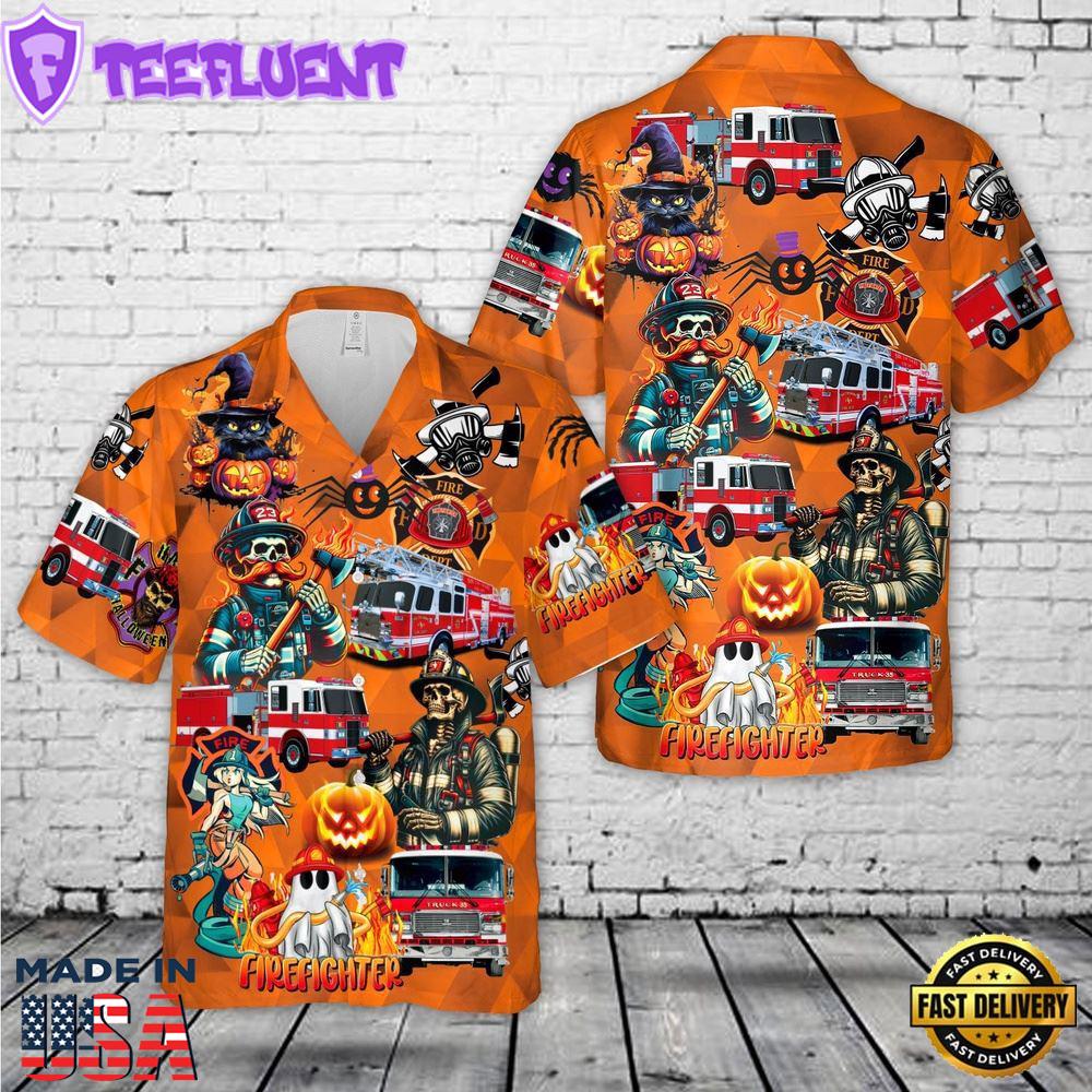 Veteran Halloween, Fire Trucks Halloween Hawaiian Shirt