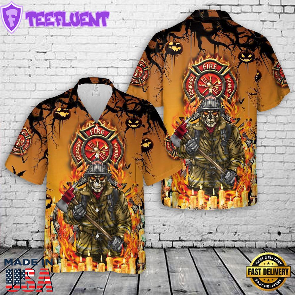 Veteran Halloween, Firefighter Skull Halloween Hawaiian Shirt