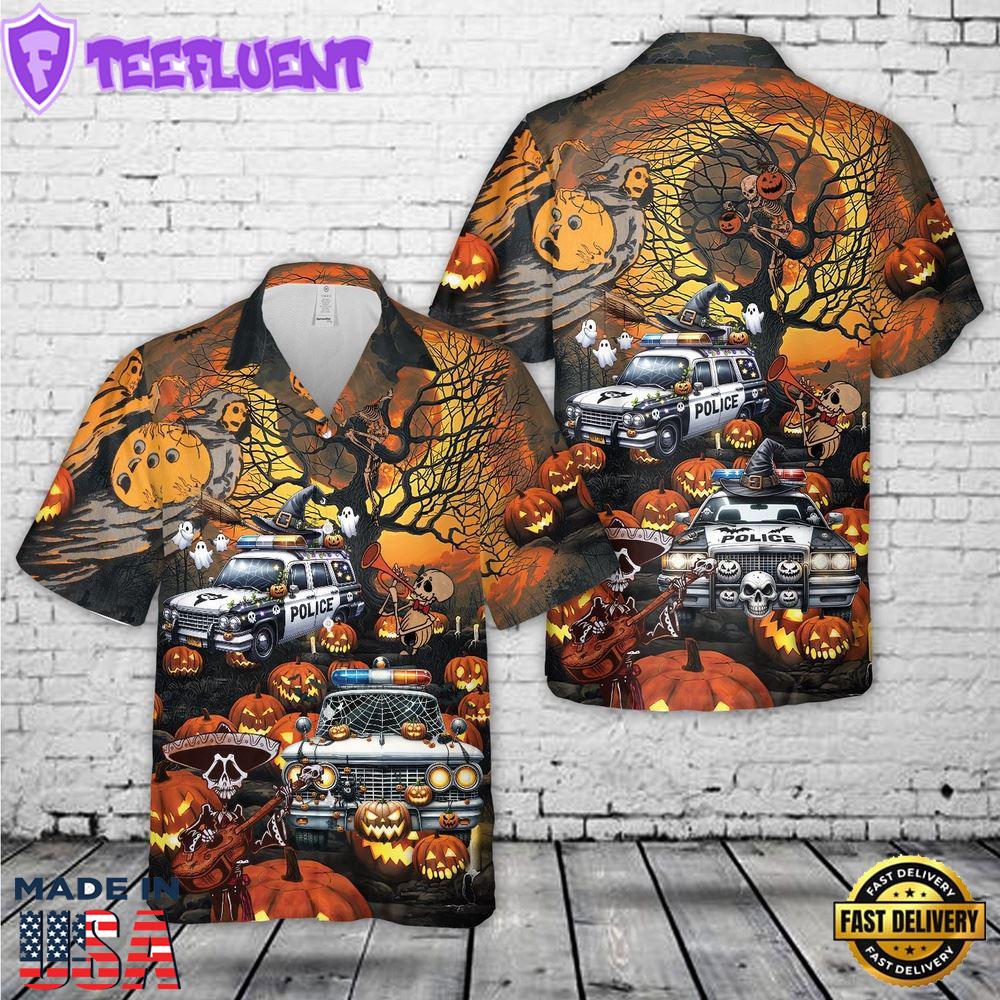 Veteran Halloween, Halloween Police Car Hawaiian Shirt