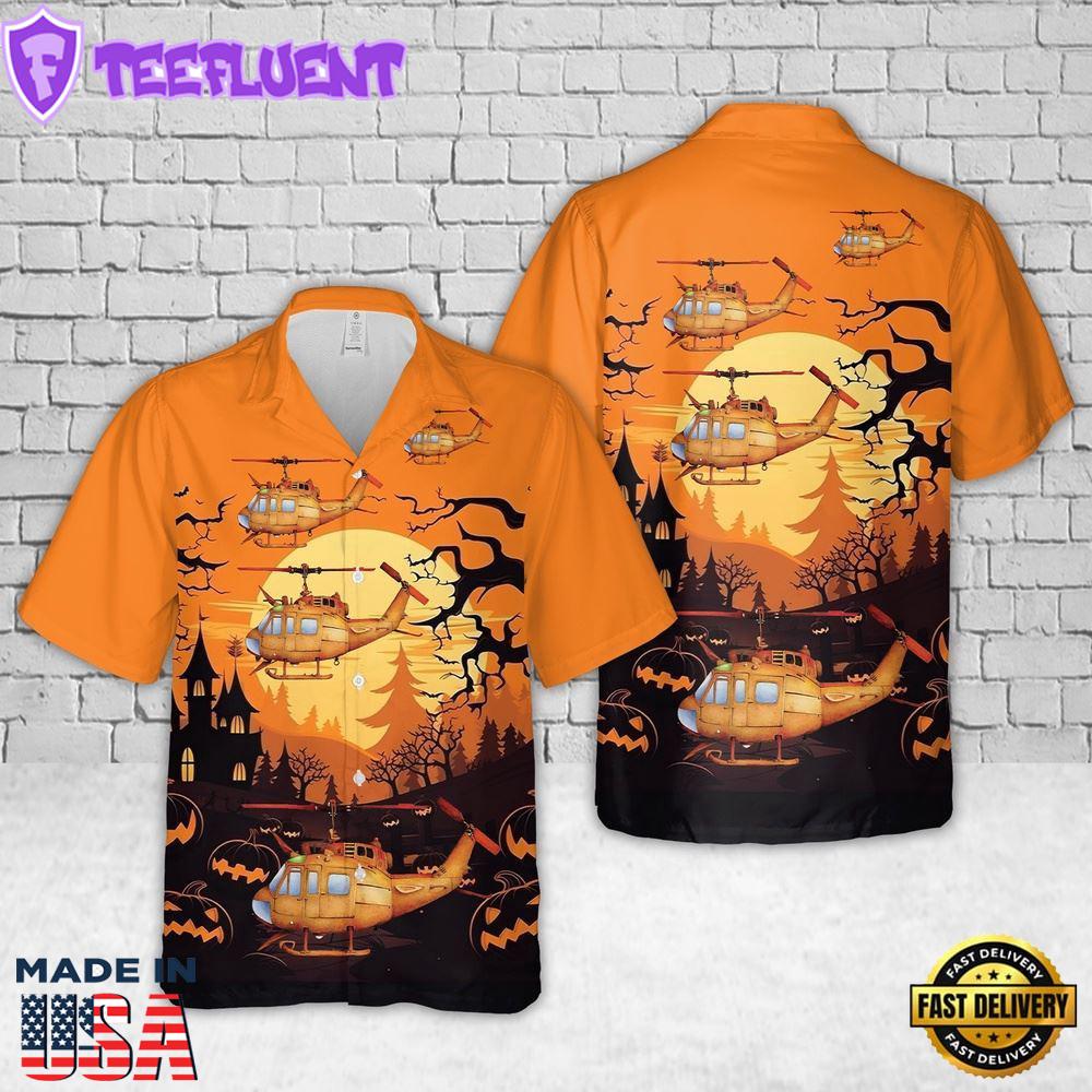 Veteran Halloween, Uh-1 Huey Helicopter Halloween Hawaiian Shirt