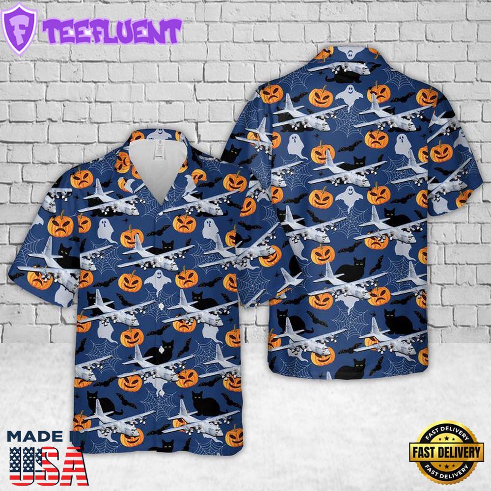 Veteran Halloween, Us Air Force Lockheed C-130 Hercules Halloween Hawaiian Shirt