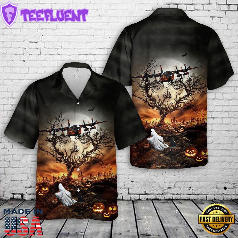 Veteran Halloween, Us Air Force Lockheed C-130 Hercules Halloween Hawaiian Shirts