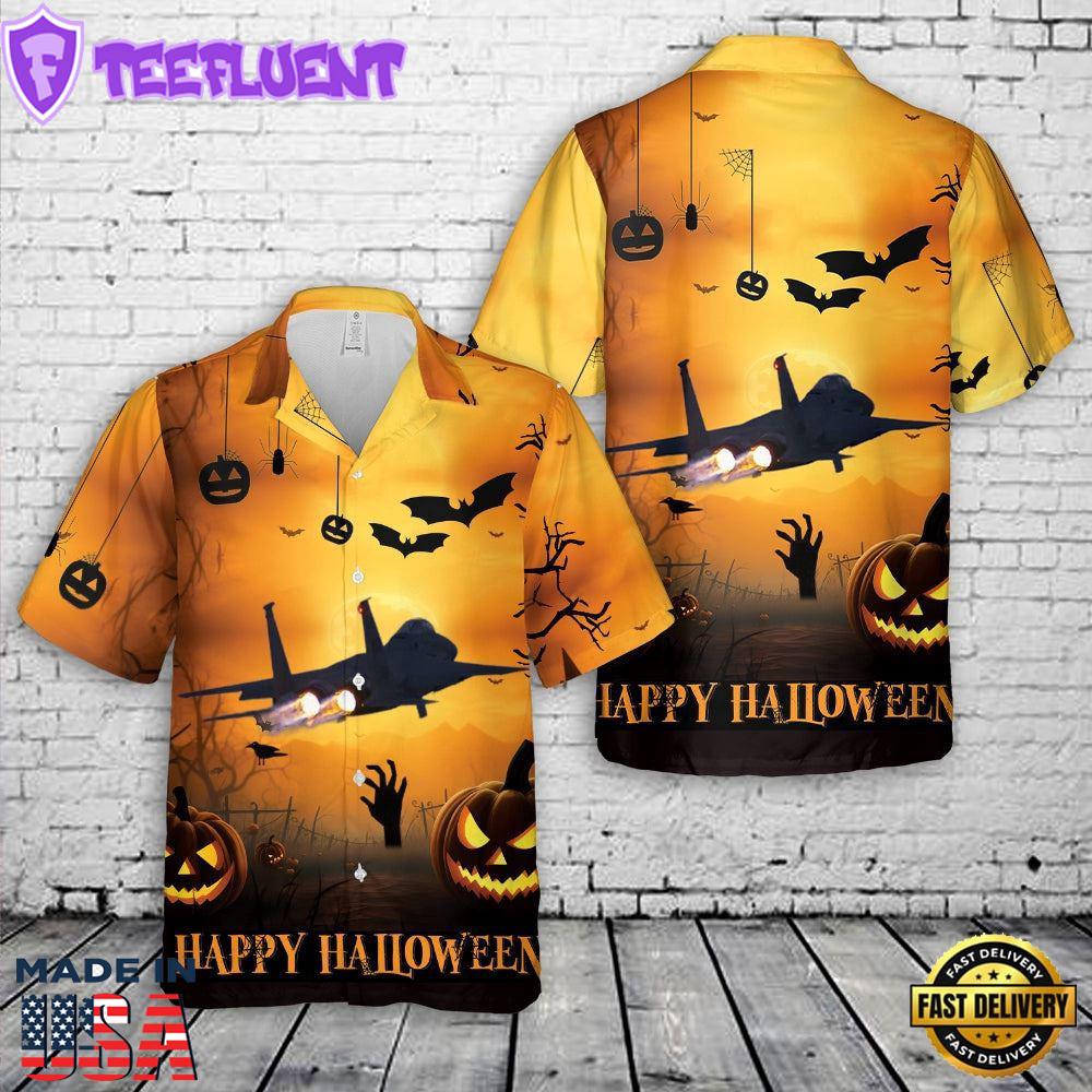 Veteran Halloween, Us Air Force Massachusetts Air National Guard 104th Fighter Wing F-15 Halloween Hawaiian Shirt