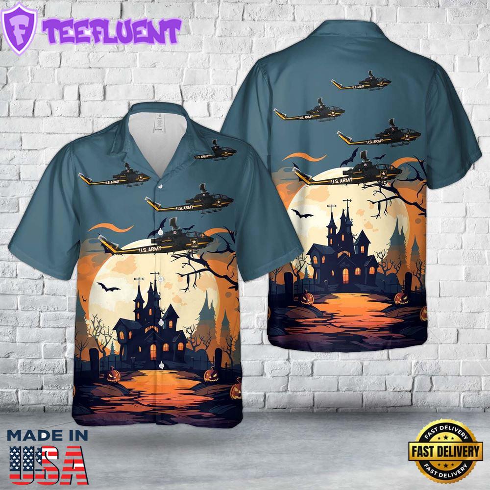 Veteran Halloween, U.S. Army Ah-1f Cobra Attack Sky Soldiers Aerial Display Team Team Combat Aircraft Halloween Hawaiian Shirt