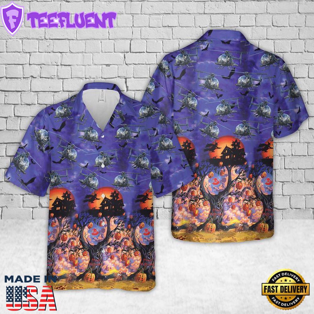 Veteran Halloween, U.S Army Bell Oh-58 Kiowa Halloween Hawaiian Shirt