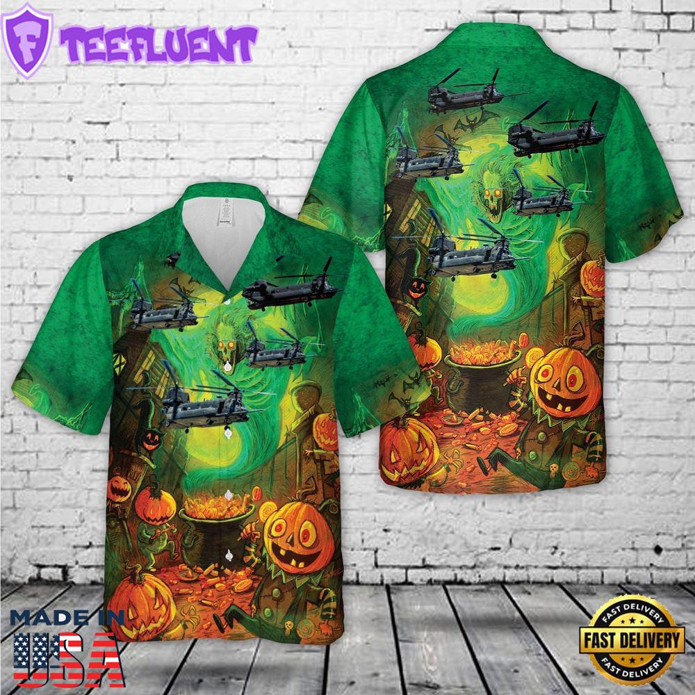 Veteran Halloween, Us Army Boeing Mh-47g Chinook Halloween Hawaiian Shirt