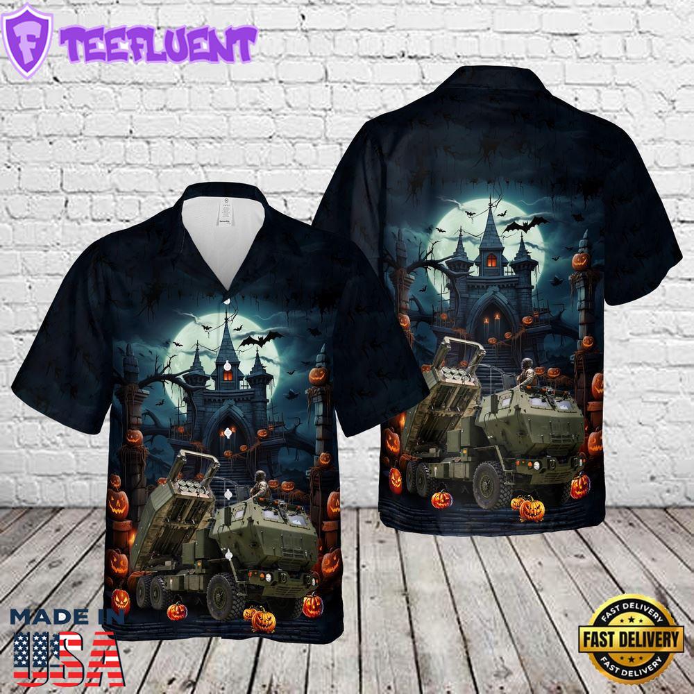 Veteran Halloween, U.S. Marine Corps High Mobility Artillery Rocket System M142 Himars Halloween Hawaiian Shirt