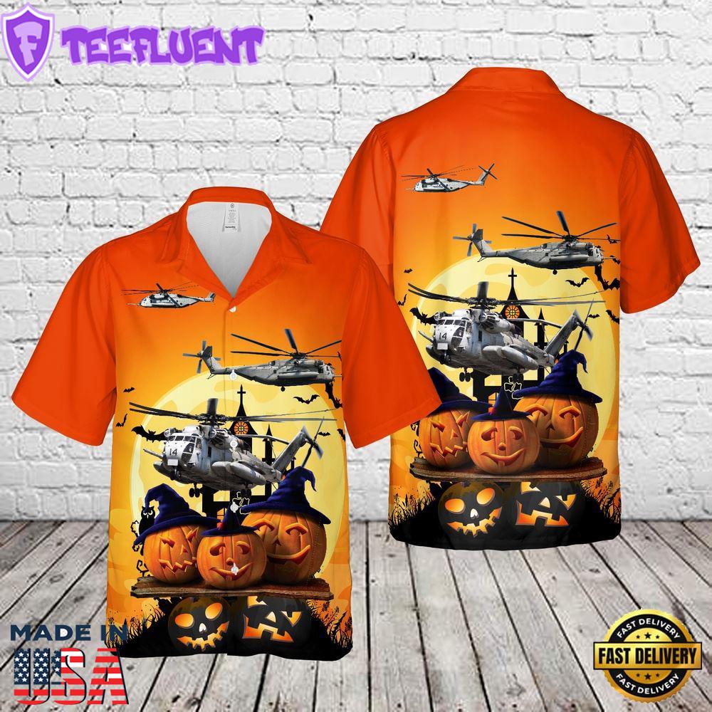 Veteran Halloween, U.S. Marine Corps Sikorsky Ch-53e Super Stallion (S-65e80) Halloween Hawaiian Shirt