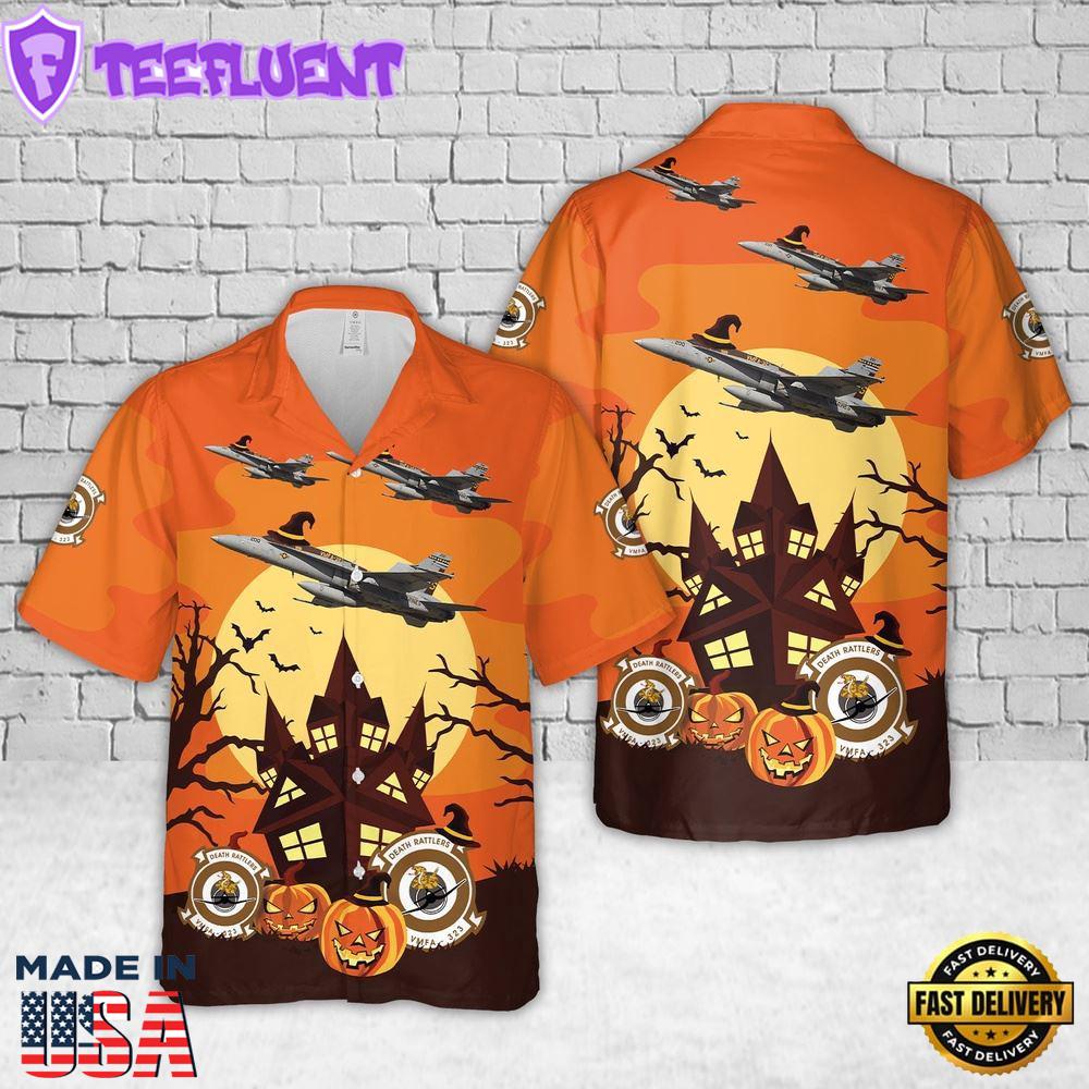 Veteran Halloween, Us Marine Fighter Attack Squadron 323 (Vmfa-323) Death Rattlers Fa-18c Hornet Halloween Hawaiian Shirt