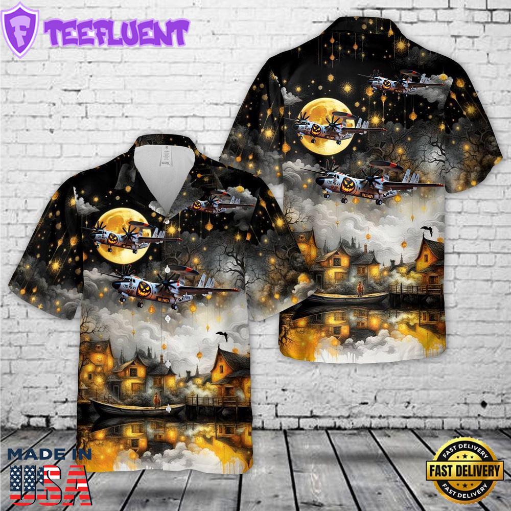 Veteran Halloween, Us Navy Northrop Grumman E-2 Hawkeye Halloween Hawaiian Shirt