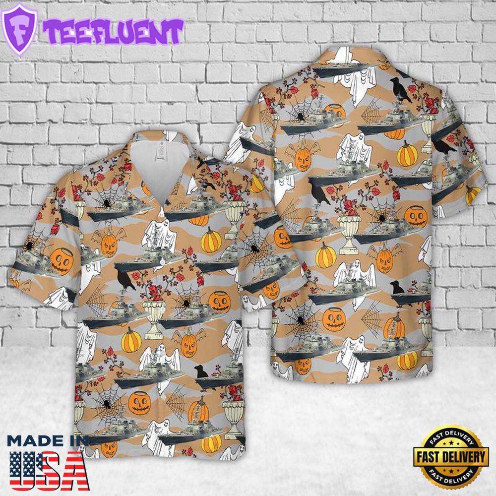 Veteran Halloween, Us Navy Uss Cole (Ddg-67) Arleigh Burke-Class Destroyer Halloween Hawaiian Shirt