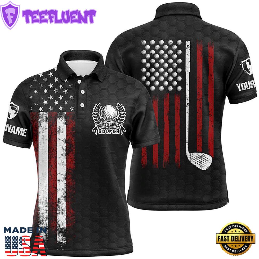 Vintage American Flag Black Mens Golf Polo Shirts Custom Patriotic Golf Clubs Best Men Golf Wear