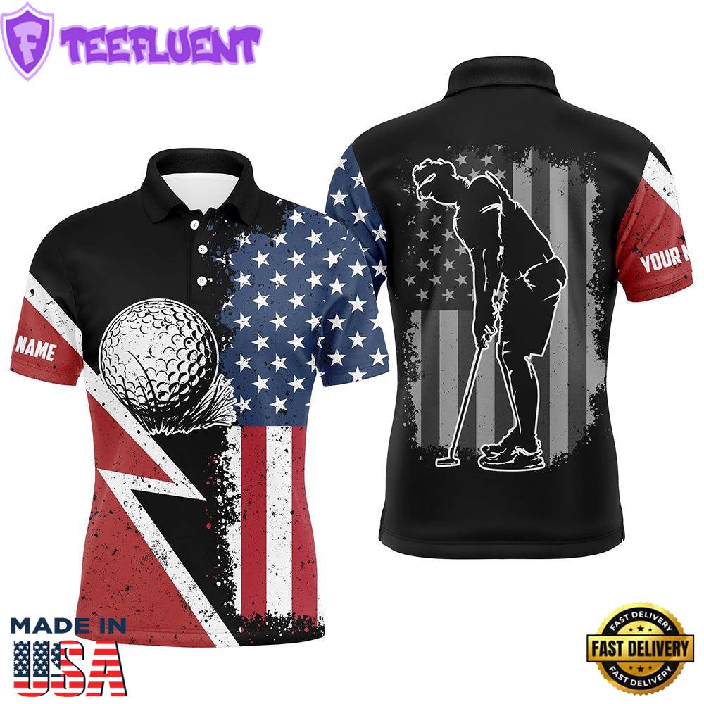 Vintage American Flag Mens Golf Polo Shirts Custom Patriotic Team , Best Mens Golf Wears