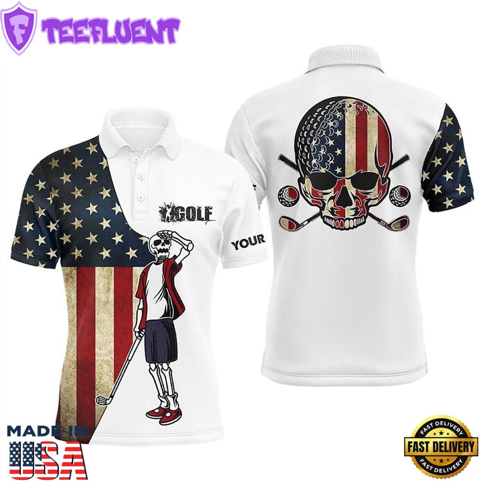 Vintage American Flag Patriotic Mens Golf Polo Shirt Custom Golf Skull Men'S Flag Polo Shirts