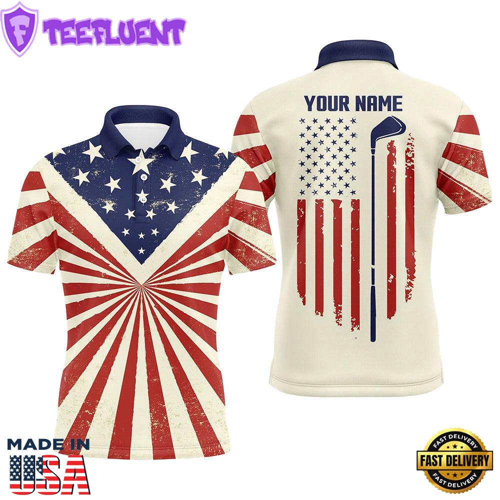 Vintage American Flag Patriotic Mens Golf Polo Shirt Custom Men'S Flag Polo Shirt Tournament Golf Gift