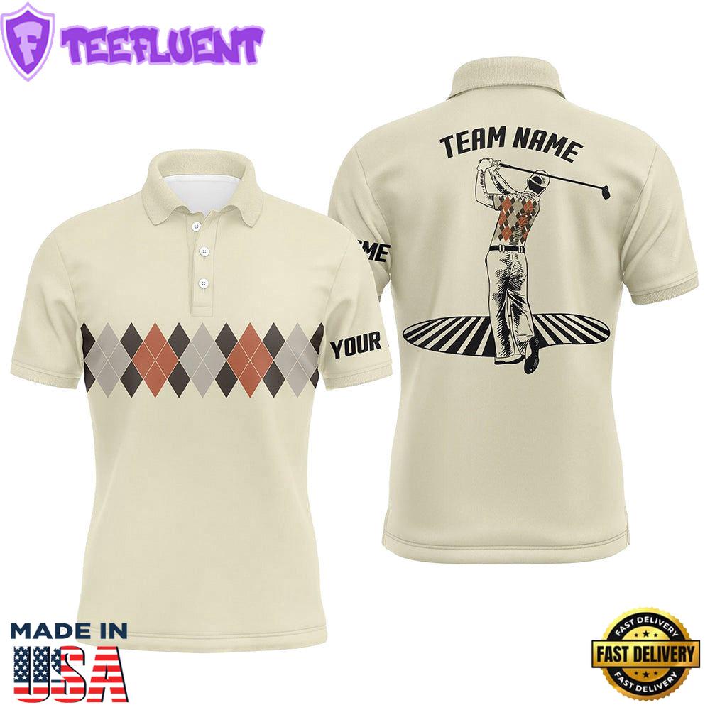 Vintage Argyle Pattern Mens Golf Polo Shirt Custom Name Funny