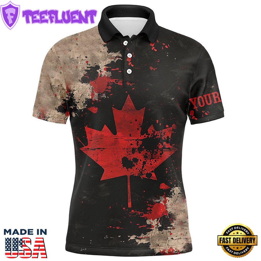 Vintage Black Canadian Flag Mens Golf Polo Shirts Custom Golf Outfits