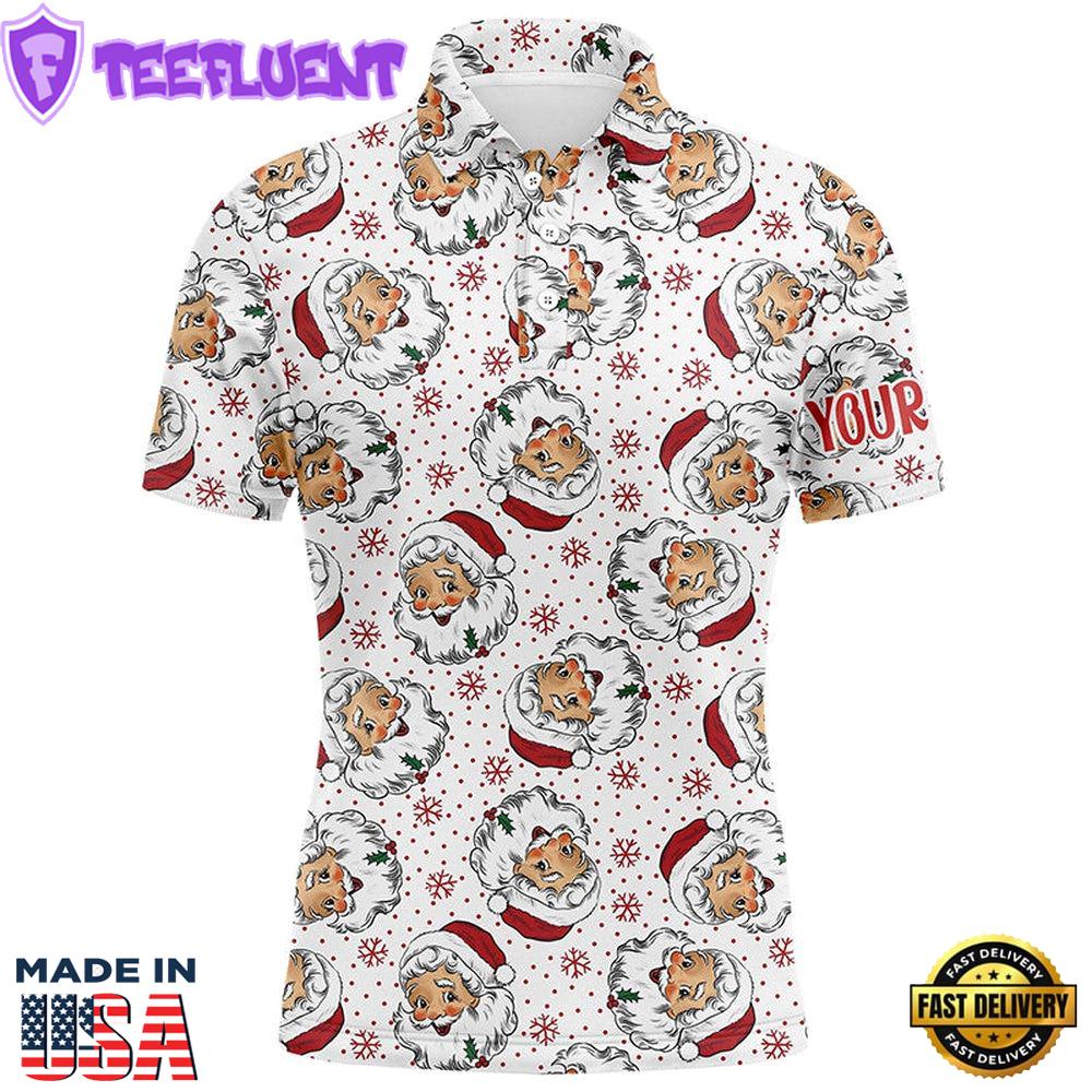 Vintage Cartoon Santa Claus With Snow Christmas Mens Golf Polo Shirt Custom Cute Mens Golf Tops