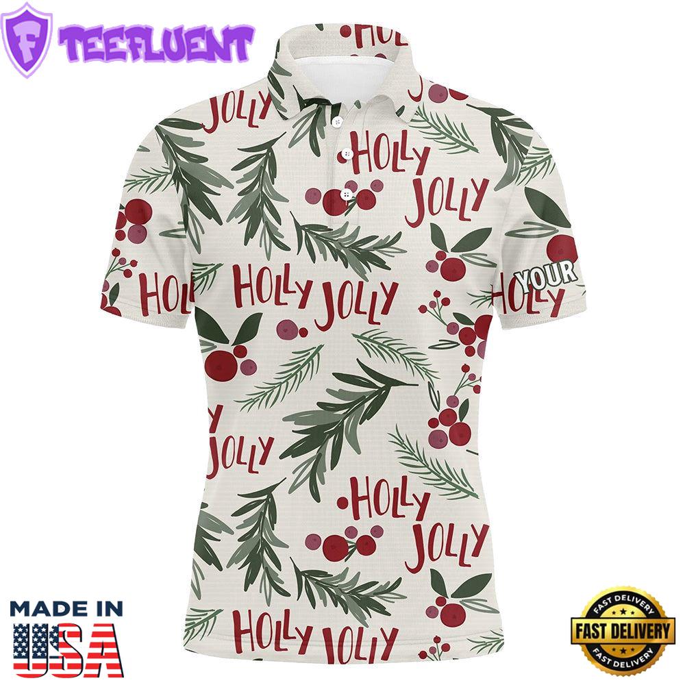 Vintage Christmas Tropical Mens Golf Polo Shirt Custom Name