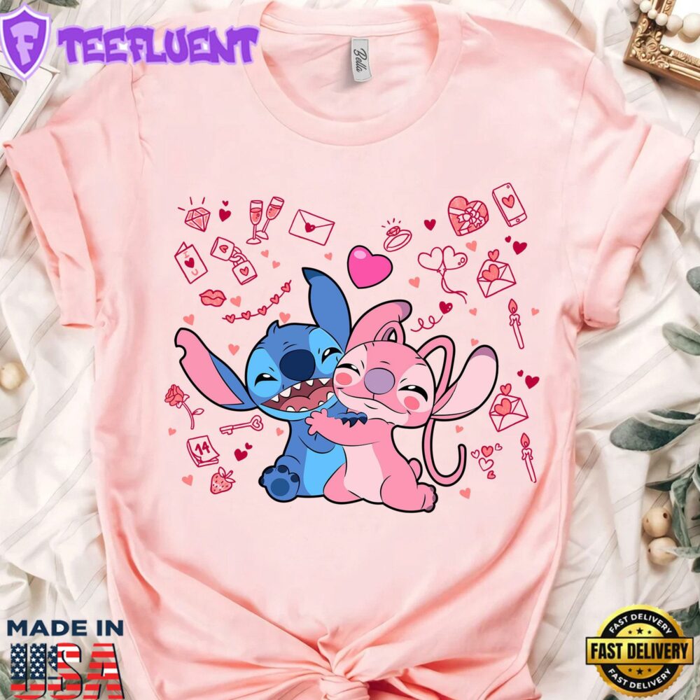 Vintage Disney Lilo And Stitch Hug Couple Valentine Sweet T-Shirt