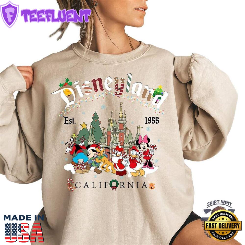 Vintage Disneyland Christmas Sweatshirt, Retro Mickey And Friends Est 1955